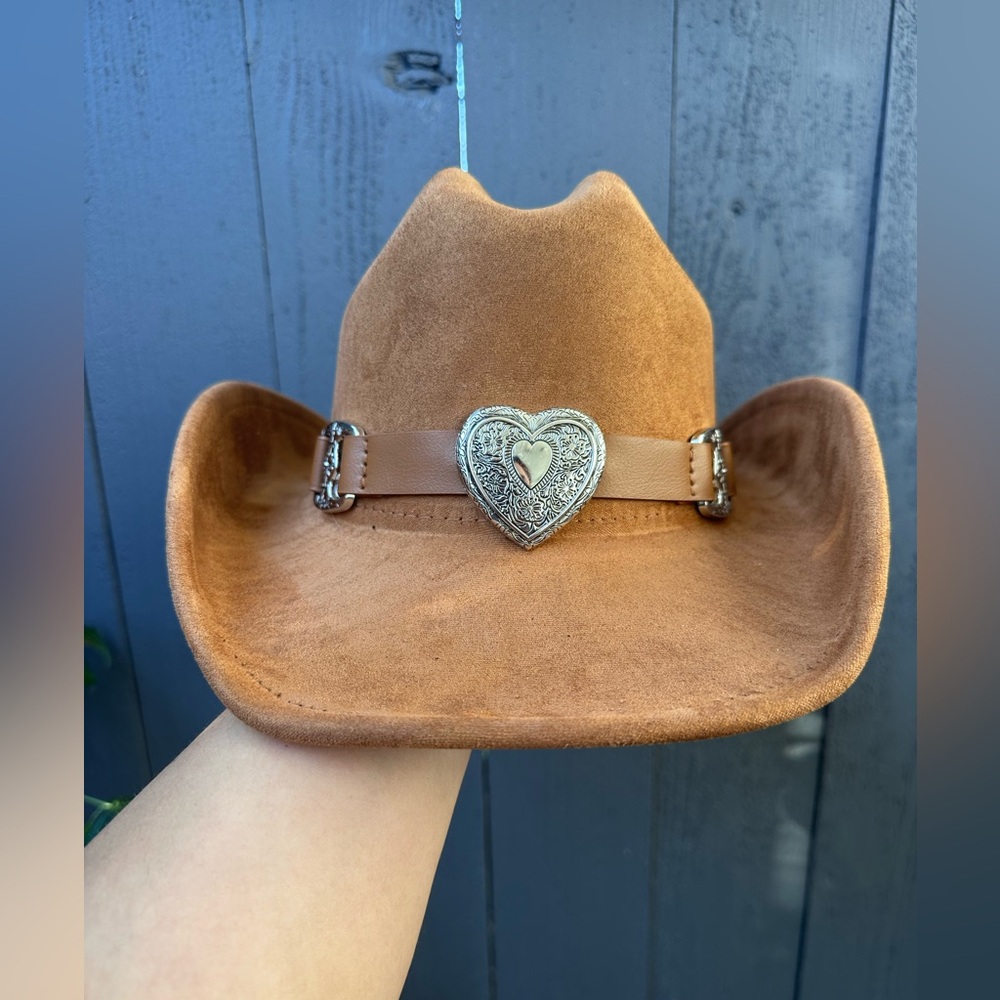 Chic Tan Western Hat with Silver Heart Accent